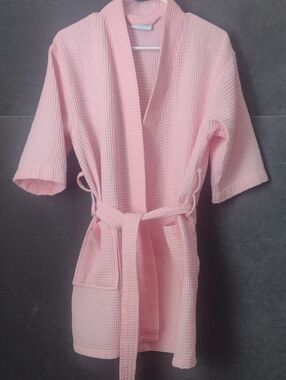 Turquaz Women's S/M Pink Waffle Kimono Robe with Tie Belt